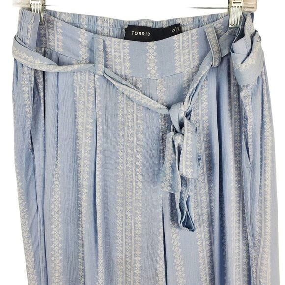 Torrid 0 Tie Front Wide Leg Challis Pants Stripe Loose Fit Womens NWT Gauze Boho - Picture 4 of 7